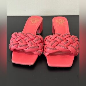 Vince Camuto Block Heel Open Toe Sandals Pink with Rhinestone Size US 7M